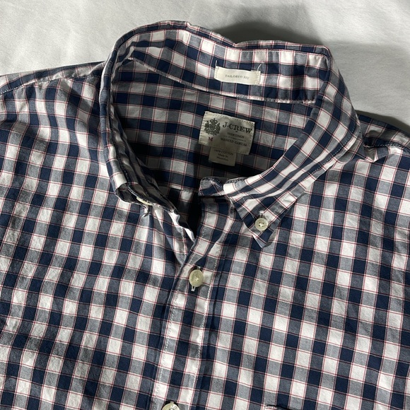 J. Crew mens navy white red plaid long sleeve button down shirt - size M - Picture 1 of 8